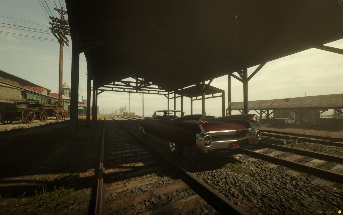 A car parked under the rail canopy